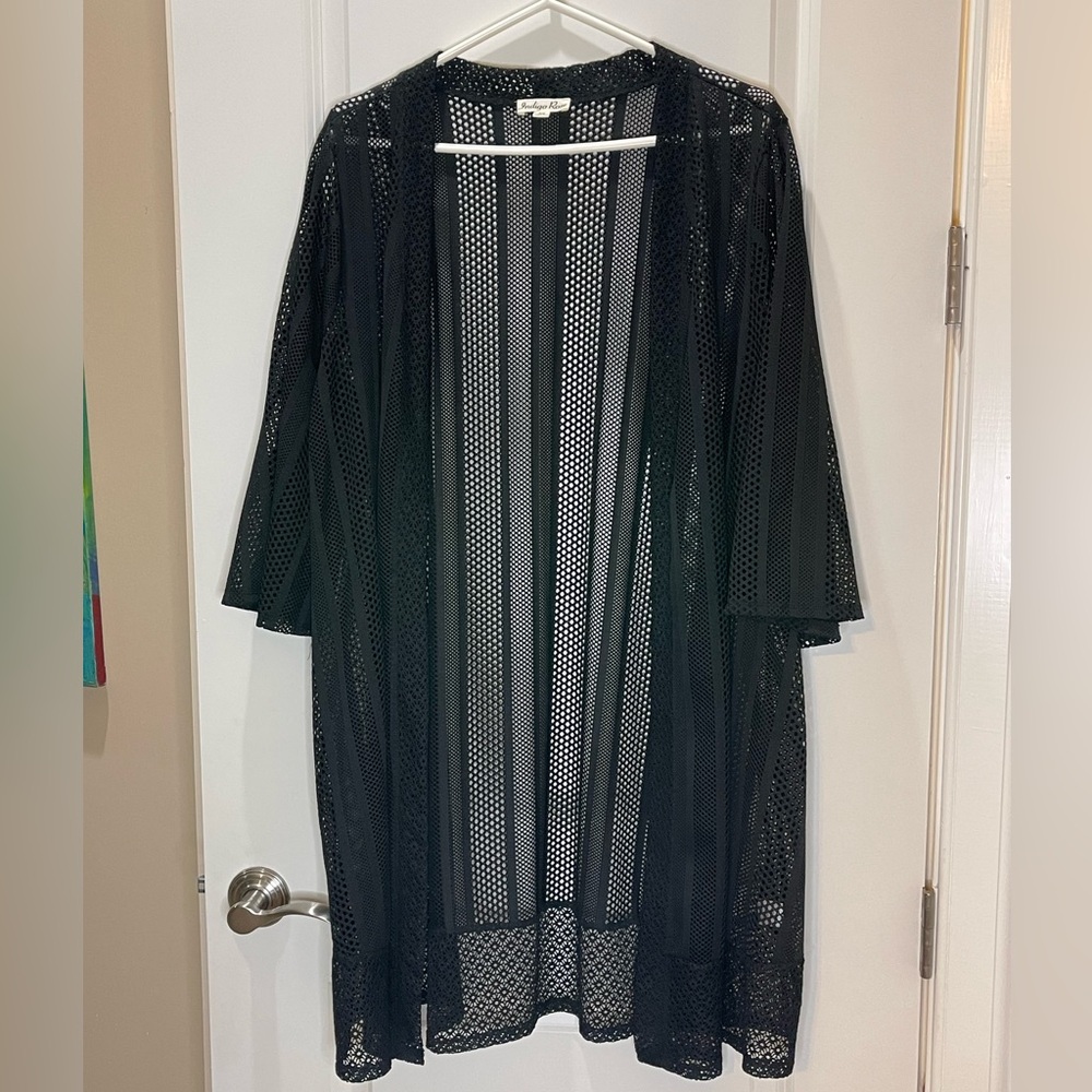 Indigo Rose Black Lace Swim Coverup Kimono Size 2X NWT